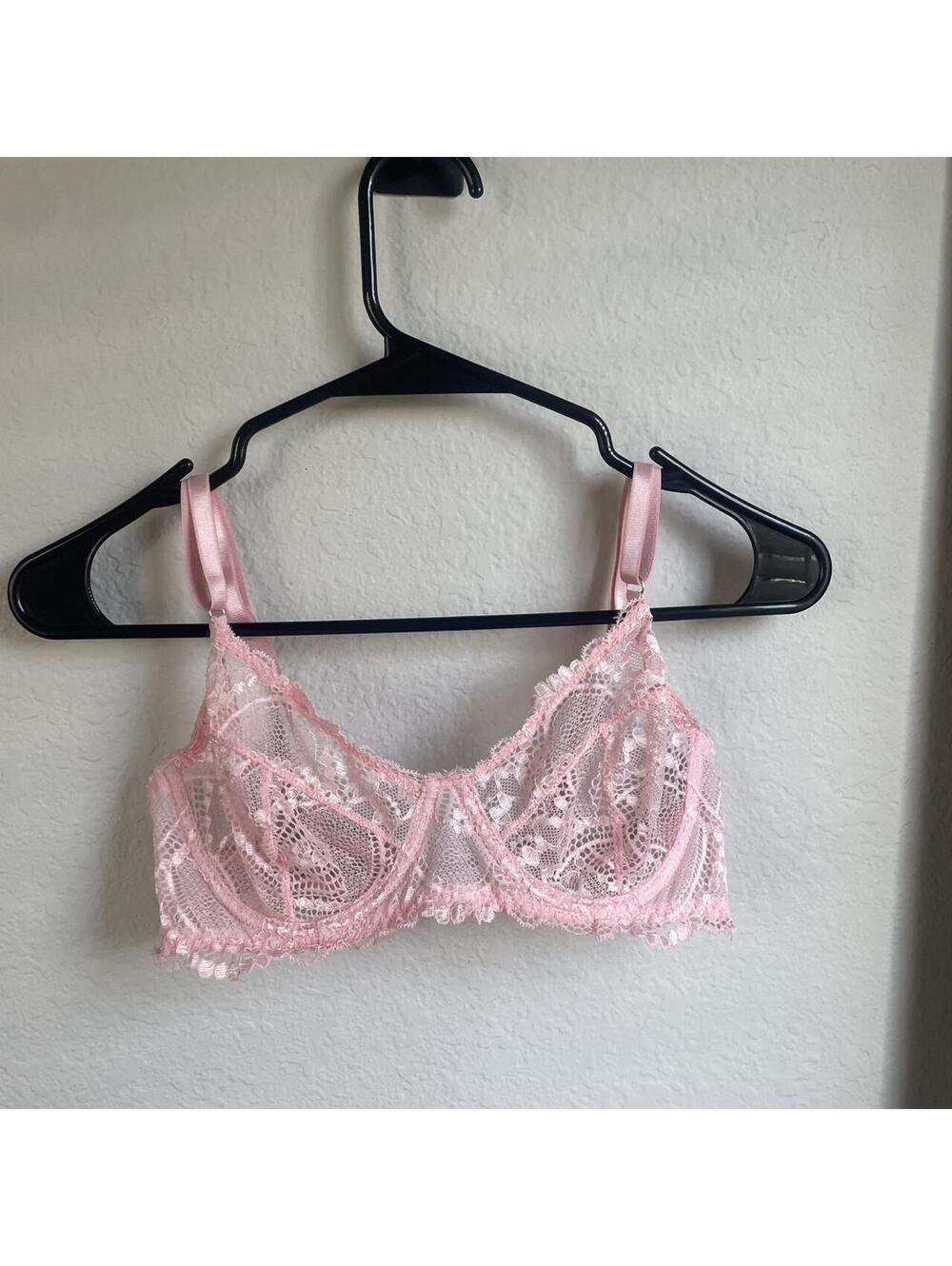 Pink Lace Bralette with Adjustable Straps Women's Bra